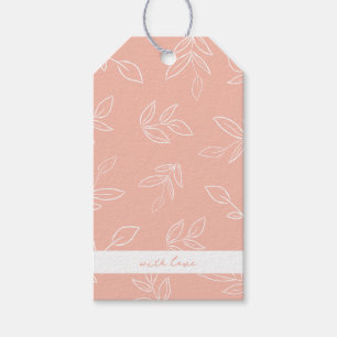 Elegant Melon Pink Boho Leaves Pattern Gift Tags