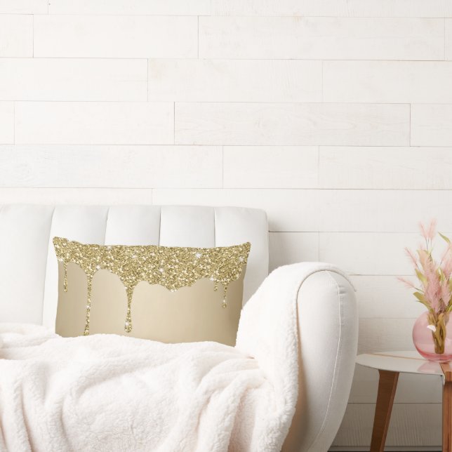 Elegant Melting Gold Glittery Glam Lumbar Cushion (Couch)