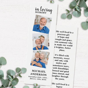 Elegant Memorial 3 Photo Funeral Prayer Bookmark