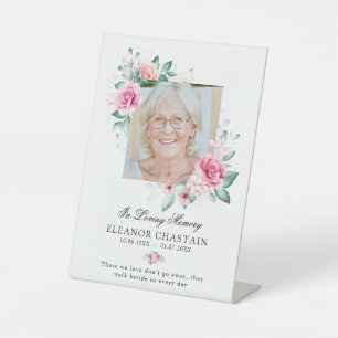 Elegant Memorial Floral Photo Funeral Memorial Pedestal Sign