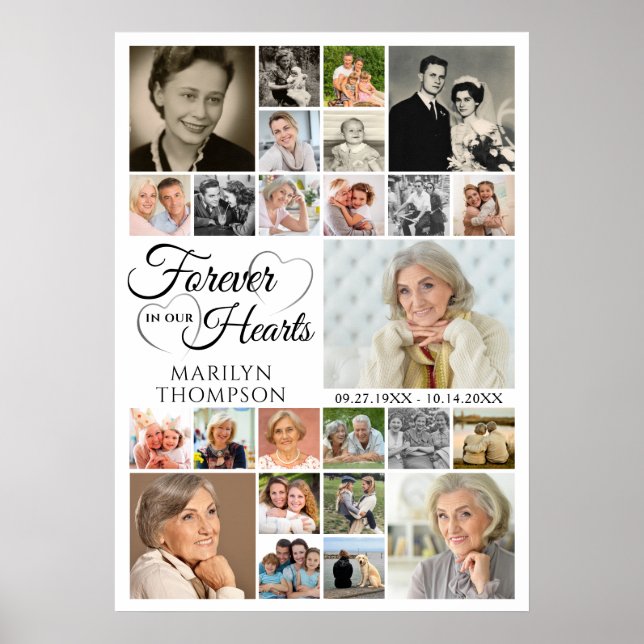 Elegant Memorial Forever in our Hearts 25 Photo Poster (Front)