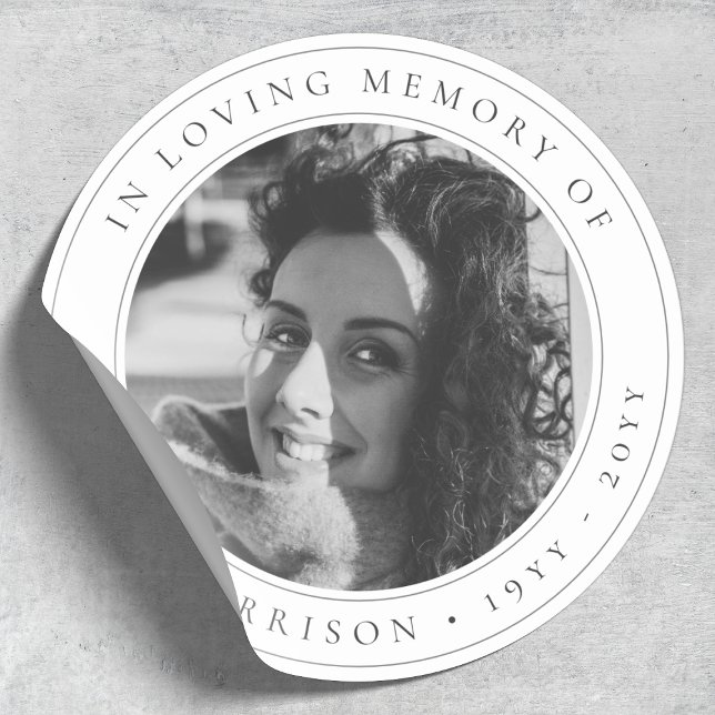 Elegant Memorial | Funeral Black and White Classic Round Sticker (Creator Uploaded)