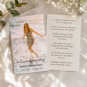 Elegant Memorial Funeral Favor Poem Card