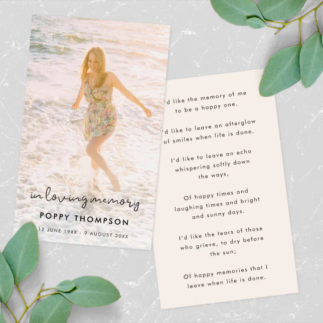 Elegant Memorial | Funeral Favor Poem Card | Zazzle