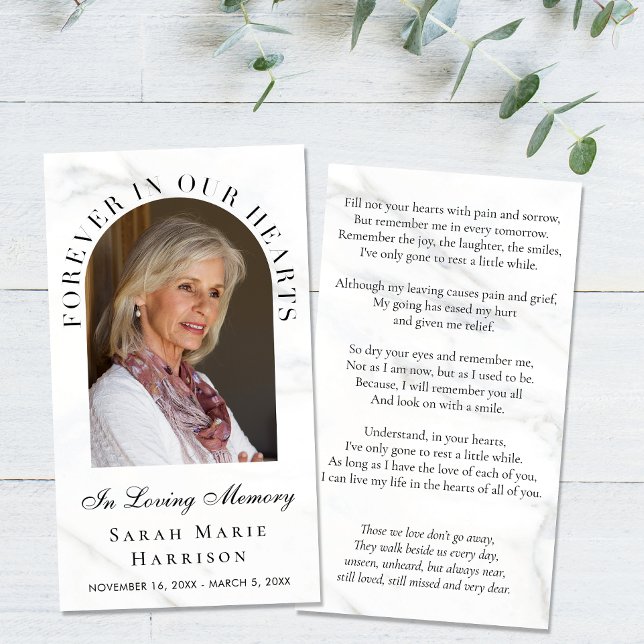 Elegant Memorial Funeral Photo Marble Prayer Card (Creator Uploaded)