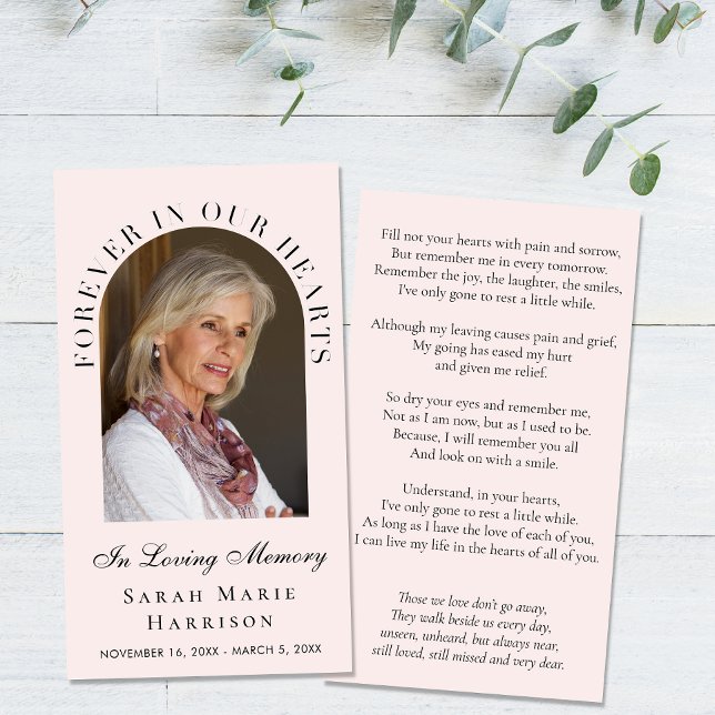 Elegant Memorial Funeral Photo Pink Prayer Card (Creator Uploaded)