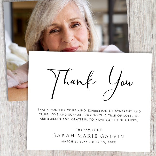 Elegant Memorial Funeral Photo Thank You Card (Creator Uploaded)