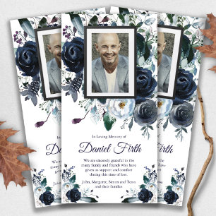 Elegant Memorial Navy Rose Funeral Thank You Cards