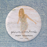 Elegant Memorial Photo Chic Funeral Favor Tribute 6 Cm Round Badge<br><div class="desc">A modern, minimalist full photo funeral favor keepsake button to celebrate the life of your loved one in a minimalist clean simple design style featuring a elegant handwritten script font and a soft pastel peach background. The design template can easily be personalized with your own photo and text to create...</div>