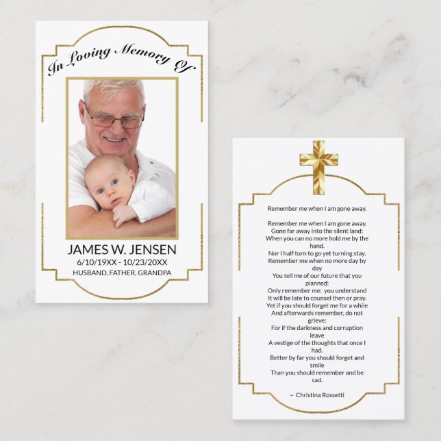 Elegant Memorial Photo Funeral Prayer Card (Front/Back)