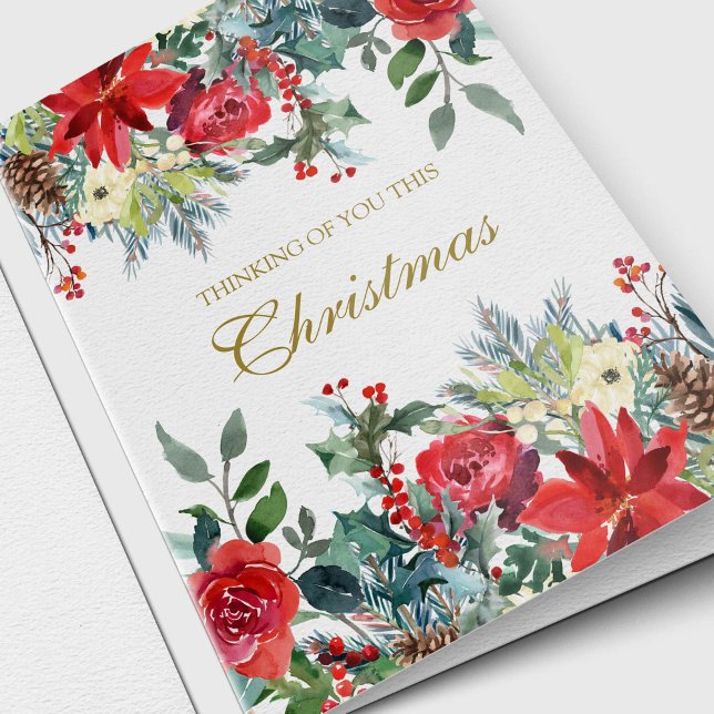 Elegant Memorial Sympathy Thinking of You Holiday Card (Christmas Florals Memorial Remembrance Sympathy Thinking of You Cards)