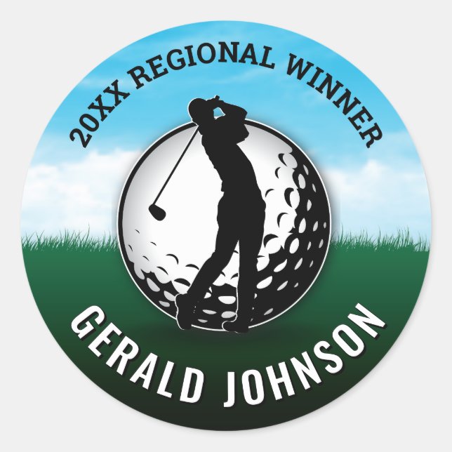 Elegant Men Golf Monogram Design Classic Round Sticker (Front)