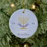 Elegant Menorah Happy Hanukkah Year Chrismukkah    Ceramic Ornament<br><div class="desc">Decorate your Christmas tree with this cool,  Hanukkah theme ornament! Easily change the text by clicking on the "personalise this template" option.</div>