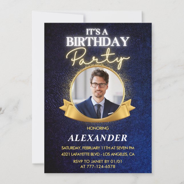 Elegant Mens 46th birthday invitations   Chic (Front)