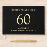 Elegant Mens 60th Birthday Party Guest Book<br><div class="desc">Elevate his 60th birthday party with this elegant black guestbook featuring genuine gold foil,  "Cheers to 60 Years" and his name in modern lettering,  Personalise the title on the spine and change the foil colour to silver if desired.</div>