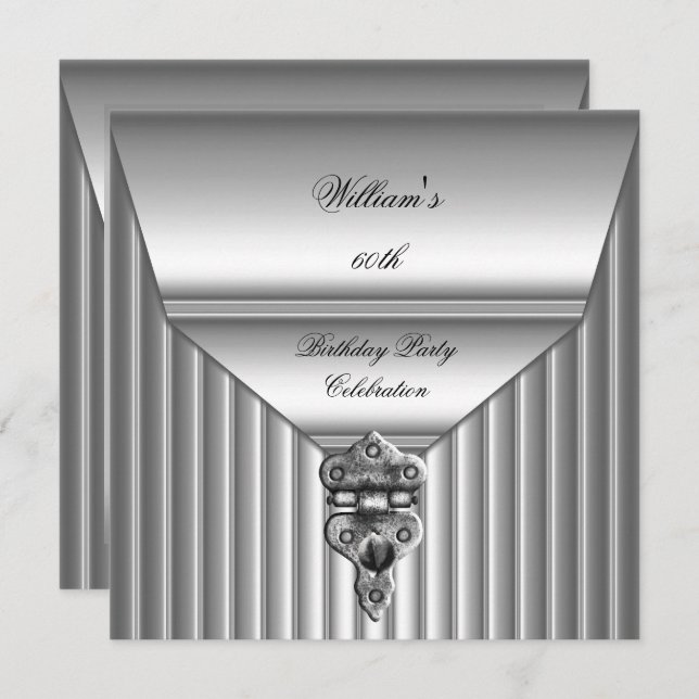 Elegant Mens 60th Birthday Party Lock Mans 2 Invitation (Front/Back)