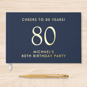 Elegant Mens 80th Birthday Party Blue Guest Book