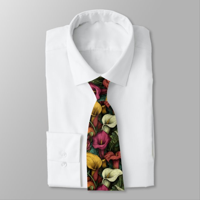 Elegant Mens Accessories Calla Lilies Flower Tie (Tied)
