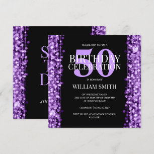 Elegant Mens Birthday Party Sparkles Purple Invitation