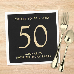 Elegant Mens Black Gold 50th Birthday Party Napkin