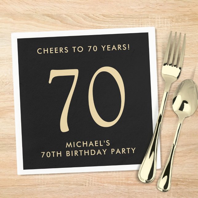 Elegant Mens Black Gold 70th Birthday Party Napkin (Creator Uploaded)