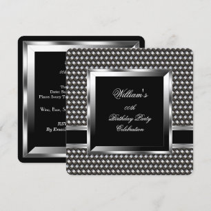 Elegant Men's Black Silver Birthday Party Man 2 Invitation