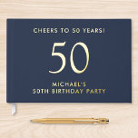 Elegant Mens Blue 50th Birthday Party Guest Book<br><div class="desc">Elevate his 50th birthday party with this elegant dark navy blue guestbook featuring genuine gold foil,  "Cheers to 50 Years" and his name in modern lettering,  Personalise the title on the spine and change the foil colour to silver or rose gold if desired.</div>