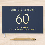 Elegant Mens Blue 60th Birthday Party Guest Book<br><div class="desc">Elevate his 60th birthday party with this elegant dark navy blue guestbook featuring genuine gold foil,  "Cheers to 60 Years" and his name in modern lettering,  Personalise the title on the spine and change the foil colour to silver if desired.</div>