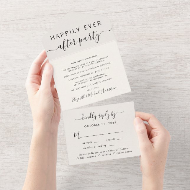 Elegant Menu Choice Cream Wedding Reception All In One Invitation (Tearaway)