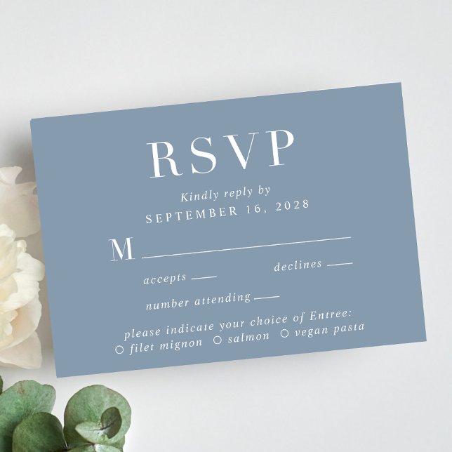 Elegant Menu Choice Dusty Blue Wedding RSVP (Creator Uploaded)