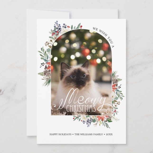 Elegant Meowy Christmas Photo Cat Pet Holiday Card (Front)
