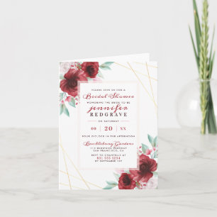 Elegant Merlot Glam Roses Floral Bridal Shower Invitation