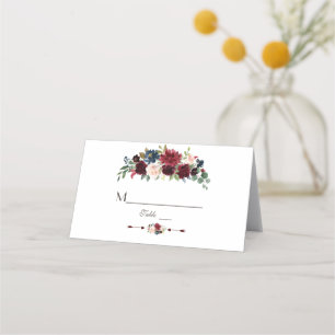 Elegant Merlot Navy Blue Floral Table Number Place Card