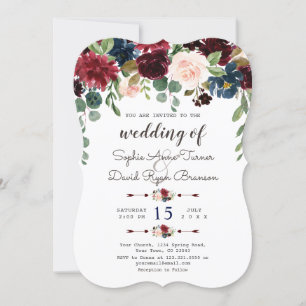 Elegant Merlot Navy Blue Floral Wedding Invite