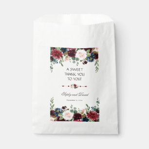 Elegant Merlot Navy Blue Floral Wedding THANK YOU Favour Bag