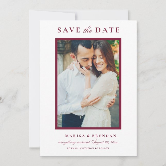 Elegant Merlot Red Wedding Photo Save The Date (Front)
