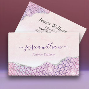 Elegant Mermaid Edges Pink Glitter Agate Business Card