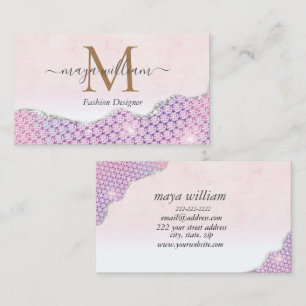 Elegant  Mermaid Edges Pink Glitter Agate   Calling Card