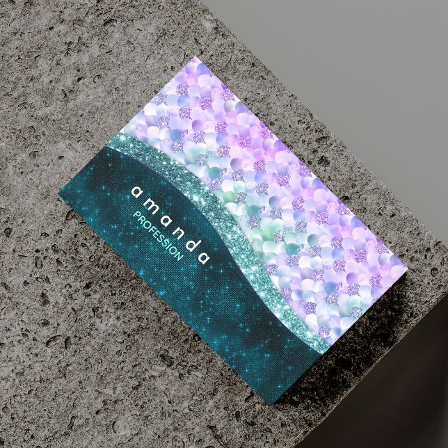 elegant mermaid iridescent faux glitter monogram 	Magnetic business card (Creator Uploaded)