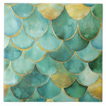 Elegant Mermaid Scales in Teal and Gold Ceramic Tile<br><div class="desc">Dive into oceanic elegance with this stunning ceramic tile design featuring watercolor-style mermaid scales in soft teal, seafoam green, and turquoise. Each scale is delicately outlined in shimmering gold, adding a touch of luxury and magical charm to your space. The flowing pattern evokes the mystery and beauty of the sea,...</div>
