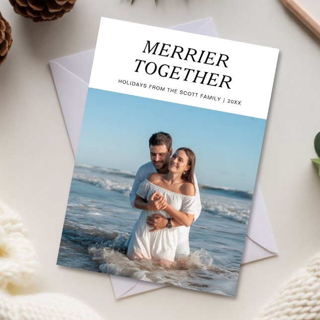 Elegant Merrier Together Couple Christmas Invitati Holiday Card (Creator Uploaded)