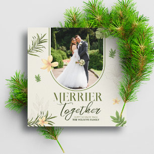 Elegant Merrier Together Green Leaves Theme Holiday Card