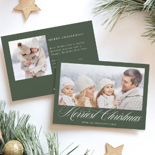 Elegant Merriest Christmas 2 Photo Hunter Green Holiday Card