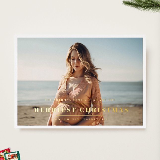 Elegant Merriest Christmas | Gold Photo Frame Foil Holiday Card (Creator Uploaded)