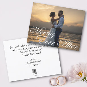 elegant merrily ever after wedding photo holiday card