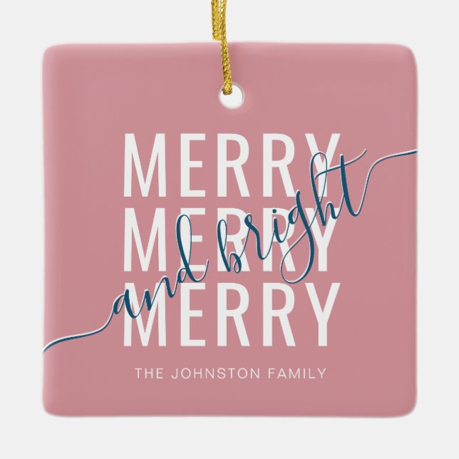 Elegant merry and bright Christmas holiday Ceramic Ornament (Front)