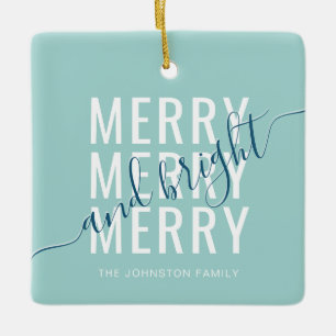 Elegant merry and bright Christmas holiday Ceramic Ornament