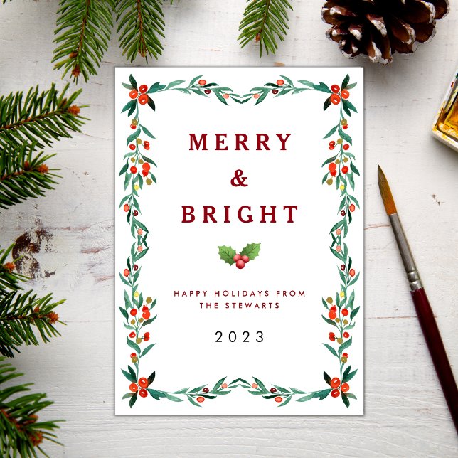Elegant Merry and Bright Christmas Red And Green Holiday Card (Creator Uploaded)