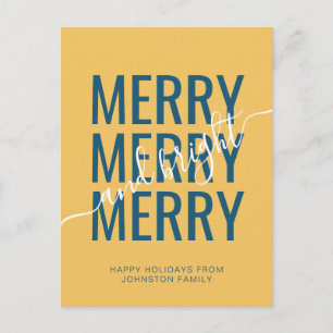 Elegant merry and bright Christmas yellow holiday Postcard