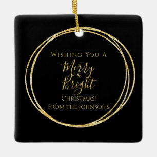 Elegant Merry and Bright Family Name Christmas Ceramic Ornament